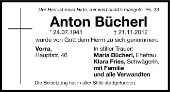 Traueranzeige von Anton Bücherl von Hersbrucker Zeitung